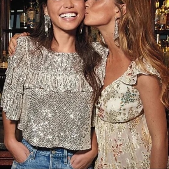 Free People Dance Floor Sequin Ruffle Top - Picture 2 of 12